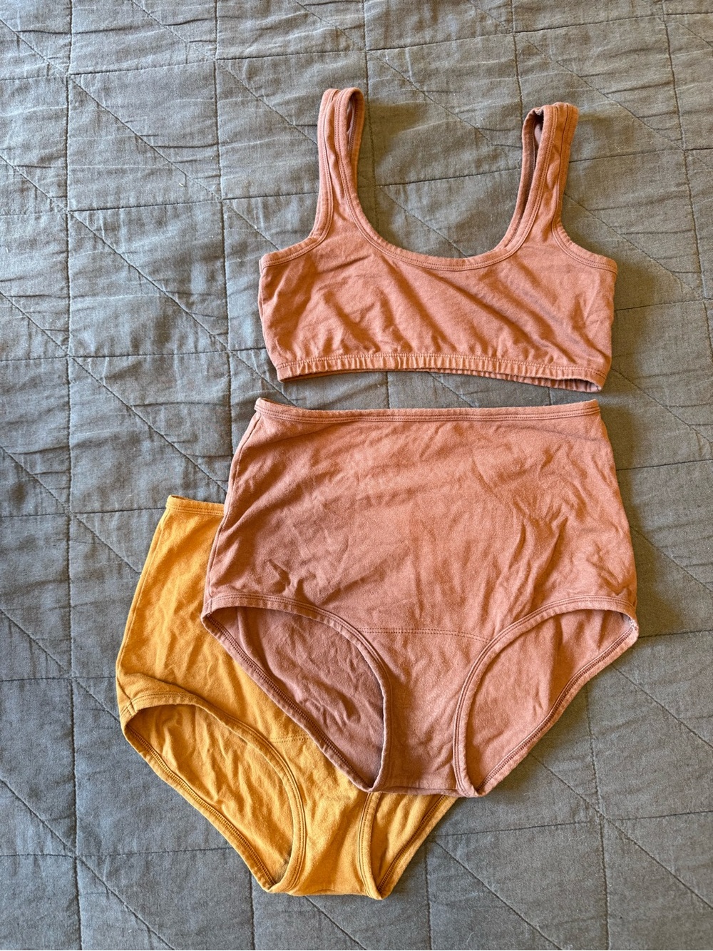 ARQ Cotton High-Waist Brief & Bralette Set in Rust and Mustard